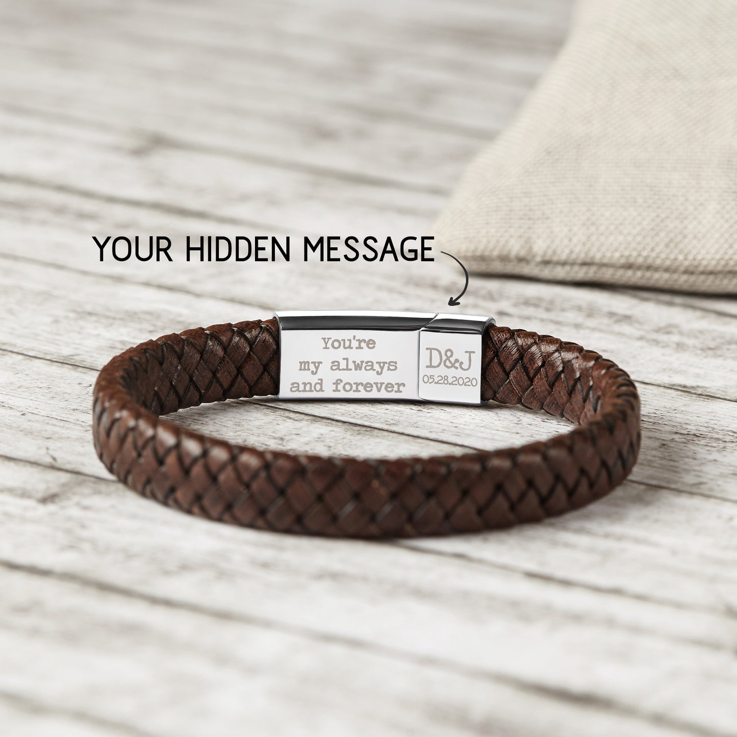 Personalized Leather Bracelet With Hidden Message, Moms and Dads Gifts