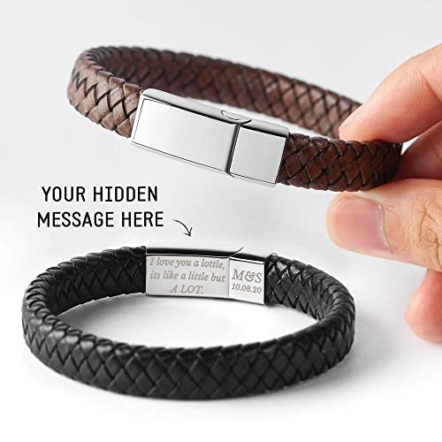 Personalized Leather Bracelet With Hidden Message, Moms and Dads Gifts