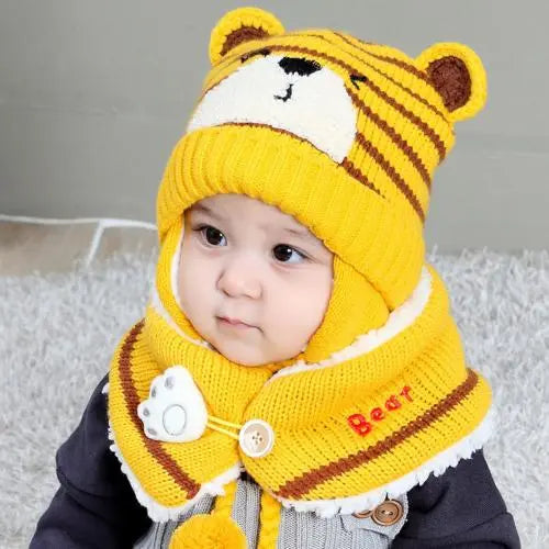 Cute Cartoon Bear Stripe Knit Hat