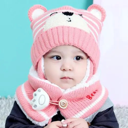 Cute Cartoon Bear Stripe Knit Hat