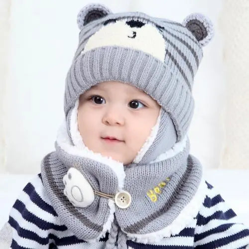 Cute Cartoon Bear Stripe Knit Hat