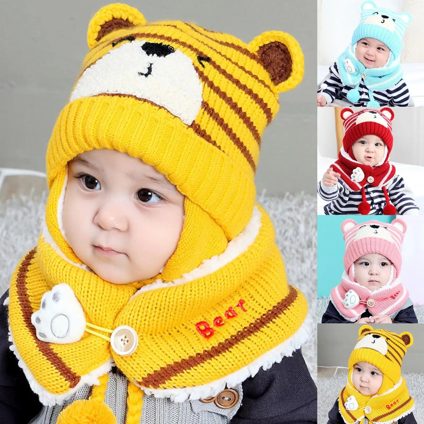 Cute Cartoon Bear Stripe Knit Hat