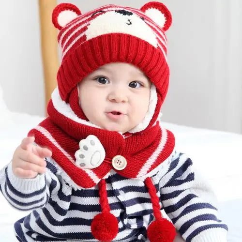 Cute Cartoon Bear Stripe Knit Hat