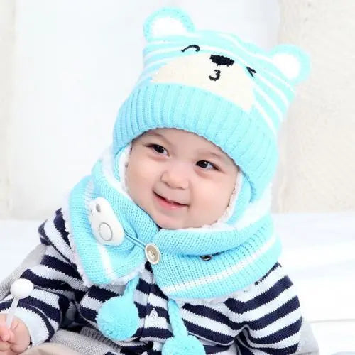 Cute Cartoon Bear Stripe Knit Hat