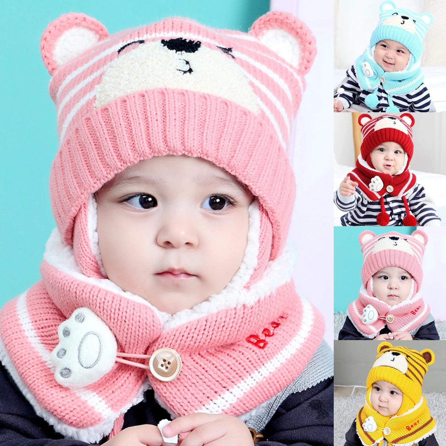 Cute Cartoon Bear Stripe Knit Hat