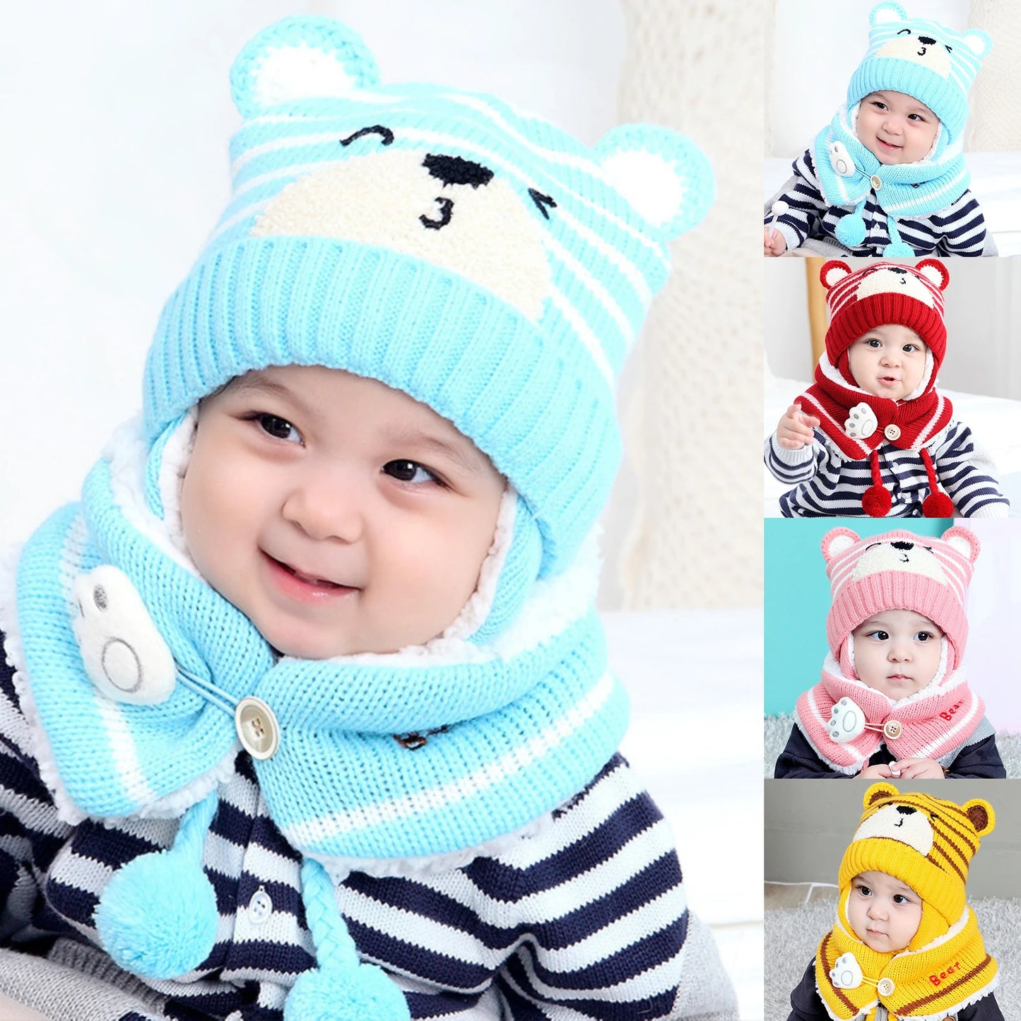 Cute Cartoon Bear Stripe Knit Hat