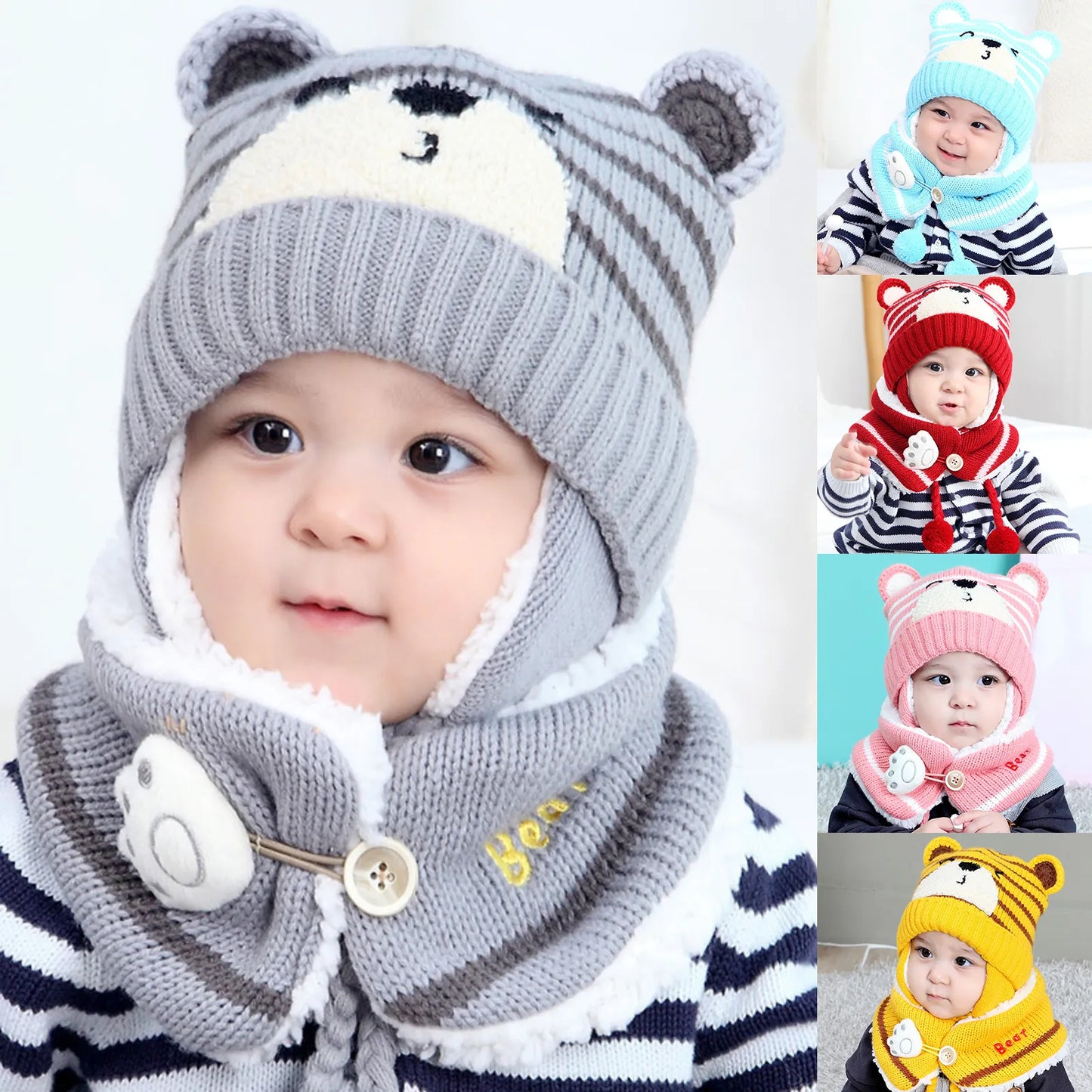 Cute Cartoon Bear Stripe Knit Hat